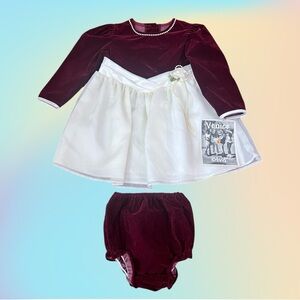 NWT VTG Y2K VENICE BLVD Burgundy/Off White Velvet/Satin Dress & Bloomers Sz 3T